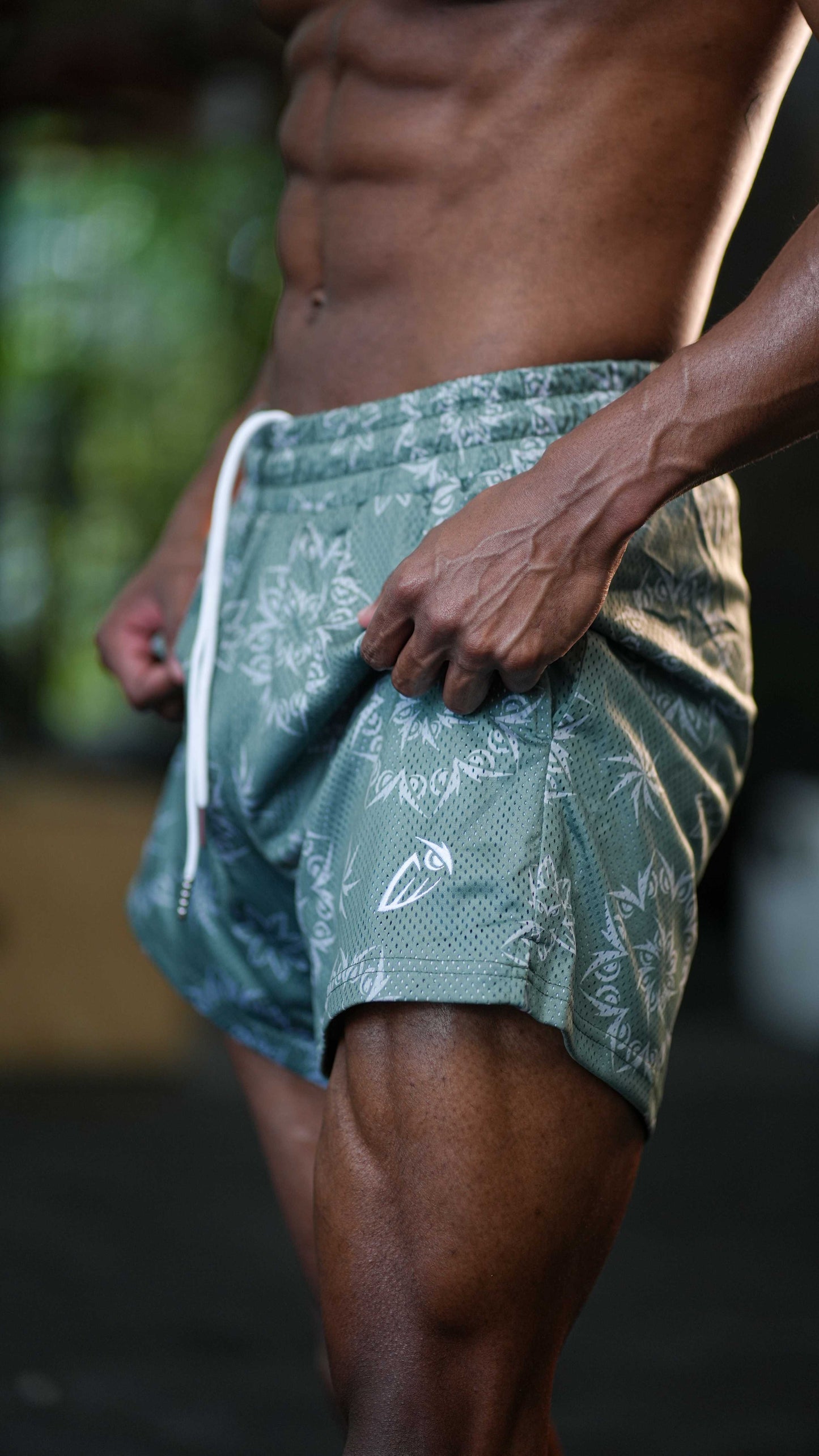 Olive Green Mandala Mesh Shorts