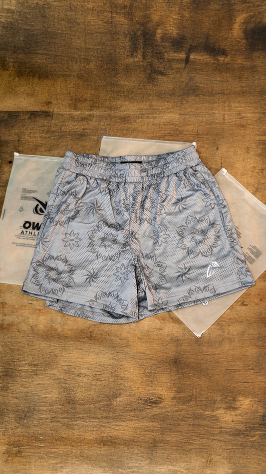 Gray Mandala Mesh Shorts