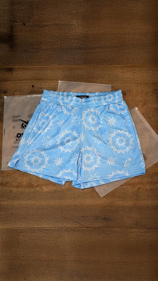 Sky Blue Mandala Mesh Shorts