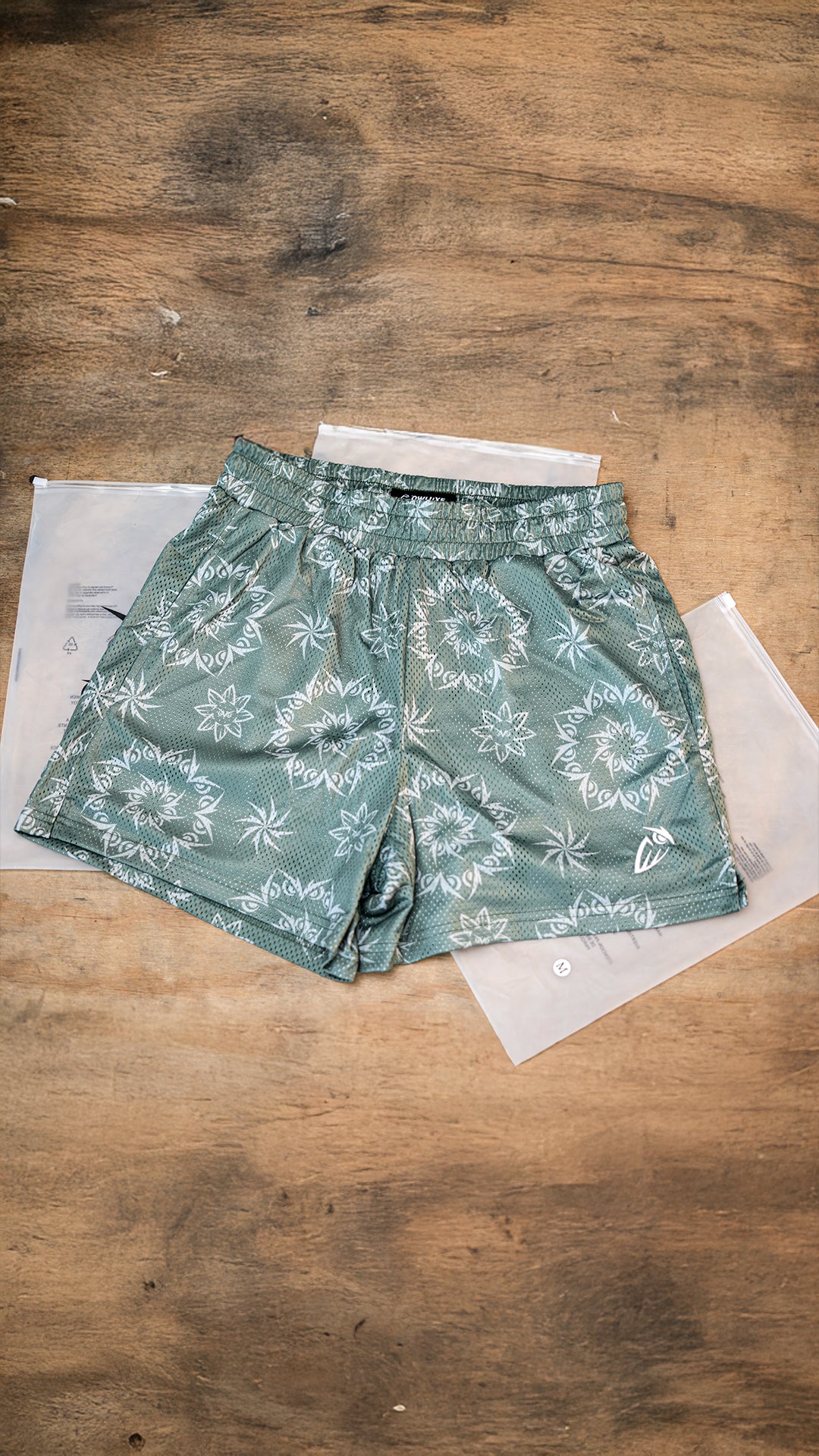 Olive Green Mandala Mesh Shorts