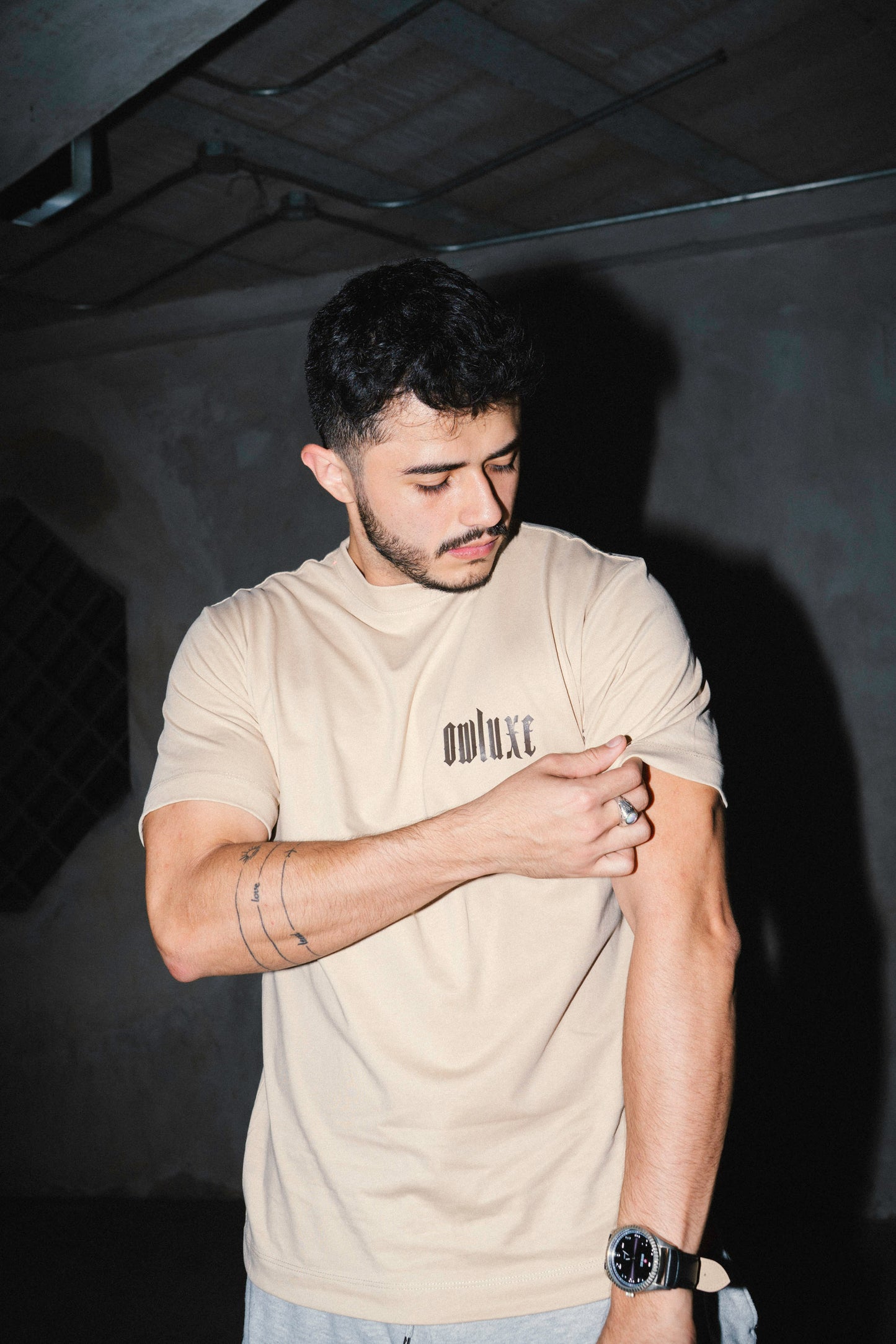 Royal Owl Premium Tee — Sandstone